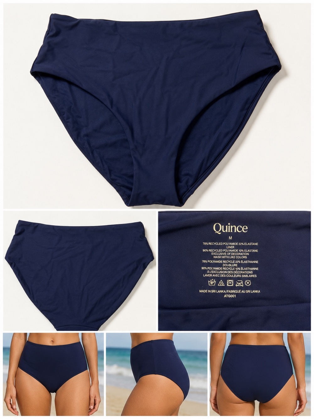 Quince NWT Navy High Waisted Bikini Swim Bottoms Women’s Size M